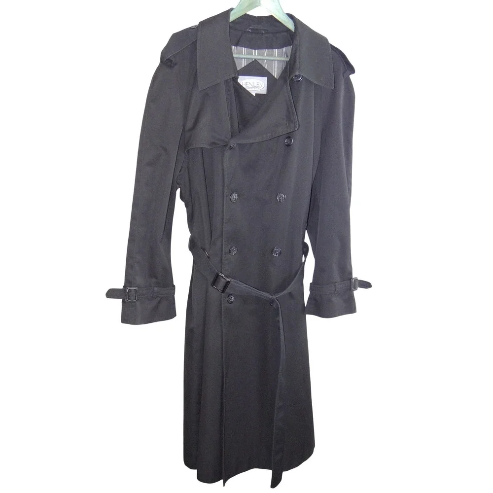 Henley by Part Tip Top Mens Black Double Breasted Belted Trench Coat Size‎ 42